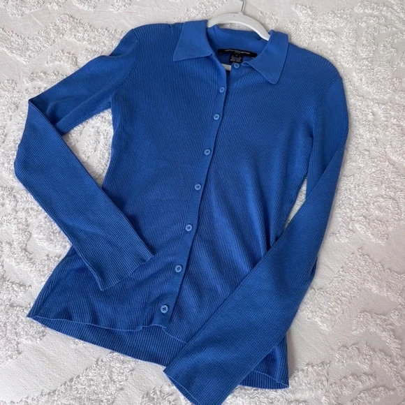 French Connection Nadina Collared Knit Cardigan in Ultramarine sz S - Picture 2 of 8